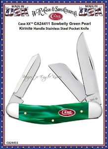 W.R. Case & Sons Cutlery CA24411 Case XX Sowbelly Green Pearl Kirinite Handle 3-7/8" Closed Stainless Steel Pocket Knife 