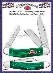 W.R. Case & Sons Cutlery CA24411 Case XX� Sowbelly Green Pearl Kirinite Handle 3-7/8" Closed Stainless Steel Pocket Knife 