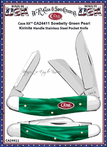 W.R. Case & Sons Cutlery CA24411 Case XX� Sowbelly Green Pearl Kirinite Handle 3-7/8" Closed Stainless Steel Pocket Knife 