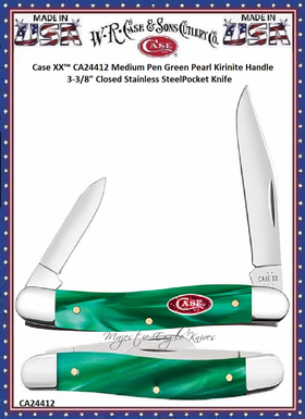 W.R. Case & Sons Cutlery CA25512 Case XX™ Medium Pen Green Pearl Kirinite Handle 3-3/8" Closed Stainless Steel Pocket Knife W.R. Case & Sons Cutlery CA25512 Case XX™ Medium Pen Green Pearl Kirinite Handle 3-3/8" Closed Stainless Steel Pocket Knife