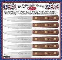W.R. Case & Sons Cutlery CA11078 Case XX™ 6PC 8" Overall 4" Drop Point with Partial Serration Full Tang Construction Steak Knife Set w/Presentation Box W.R. Case & Sons Cutlery CA11078 Case XX™ 6PC 8" Overall 4" Drop Point with Partial Serration Full Tang Construction Steak Knife Set w/Presentation Box