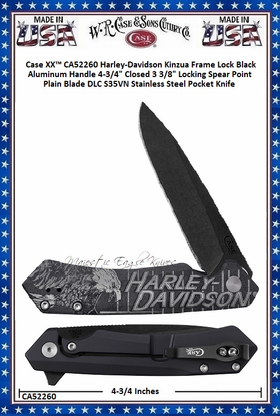 W.R. Case & Sons Cutlery CA52260 Case XX™ Harley-Davidson Kinzua Frame Lock Black Aluminum Handle 4-3/4" Closed 3-3/8" Locking Spear Point Plain Blade DLC S35VN Stainless Steel Pocket Knife W.R. Case & Sons Cutlery CA52260 Case XX™ Harley-Davidson Kinzua Frame Lock Black Aluminum Handle 4-3/4" Closed 3-3/8" Locking Spear Point Plain Blade DLC S35VN Stainless Steel Pocket Knife