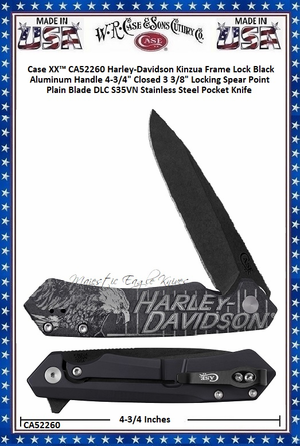 W.R. Case & Sons Cutlery CA52260 Case XX™ Harley-Davidson Kinzua Frame Lock Black Aluminum Handle 4-3/4" Closed 3-3/8" Locking Spear Point Plain Blade DLC S35VN Stainless Steel Pocket Knife W.R. Case & Sons Cutlery CA52260 Case XX™ Harley-Davidson Kinzua Frame Lock Black Aluminum Handle 4-3/4" Closed 3-3/8" Locking Spear Point Plain Blade DLC S35VN Stainless Steel Pocket Knife