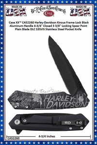 W.R. Case & Sons Cutlery CA52260 Case XX™ Harley-Davidson Kinzua Frame Lock Black Aluminum Handle 4-3/4" Closed 3-3/8" Locking Spear Point Plain Blade DLC S35VN Stainless Steel Pocket Knife W.R. Case & Sons Cutlery CA52260 Case XX™ Harley-Davidson Kinzua Frame Lock Black Aluminum Handle 4-3/4" Closed 3-3/8" Locking Spear Point Plain Blade DLC S35VN Stainless Steel Pocket Knife