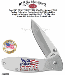 W.R. Case & Sons Cutlery CA18772 Case XX� NWTF TecX Tags-L National Wild Turkey Federation Embellished Red White & Blue Graphics, Stainless Steel Handled Pocket Knife 