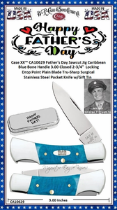 W.R. Case & Sons Cutlery CA10629 Case XX™ Father's Day Sawcut Jig Caribbean Blue Bone Handle 3.00 Closed 2-3/4 Cip Point Plain Blade Tru-Sharp Surgical Stainless Steel Pocket Knife w/Gift Tin W.R. Case & Sons Cutlery CA10629 Case XX™ Father's Day Sawcut Jig Caribbean Blue Bone Handle 3.00 Closed 2-3/4 Cip Point Plain Blade Tru-Sharp Surgical Stainless Steel Pocket Knife w/Gift Tin
