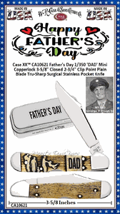 W.R. Case & Sons Cutlery CA10621 Case XX� Father's Day 1/350 'DAD' Color-washed Natural Bone Handle Mini Copperlock 3-5/8" Closed 2-3/4" Locking Clip Point Plain Blade Tru-Sharp Surgical Stainless Steel Pocket Knife w/Gift Tin