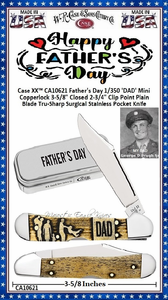 W.R. Case & Sons Cutlery CA10621 Case XX™ Father's Day 1/350 'DAD' Color-washed Natural Bone Handle Mini Copperlock 3-5/8" Closed 2-3/4" Locking Clip Point Plain Blade Tru-Sharp Surgical Stainless Steel Pocket Knife w/Gift Tin W.R. Case & Sons Cutlery CA10621 Case XX™ Father's Day 1/350 'DAD' Color-washed Natural Bone Handle Mini Copperlock 3-5/8" Closed 2-3/4" Locking Clip Point Plain Blade Tru-Sharp Surgical Stainless Steel Pocket Knife w/Gift Tin