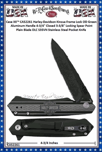 W.R. Case & Sons Cutlery CA52261 Case XX� Harley-Davidson Kinzua Frame Lock OD Green Aluminum Handle 4-3/4" Closed 3-3/8" Locking Spear Point Plain Blade DLC S35VN Stainless Steel Pocket Knife 