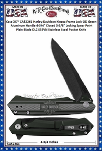 W.R. Case & Sons Cutlery CA52261 Case XX™ Harley-Davidson Kinzua Frame Lock OD Green Aluminum Handle 4-3/4" Closed 3-3/8" Locking Spear Point Plain Blade DLC S35VN Stainless Steel Pocket Knife W.R. Case & Sons Cutlery CA52261 Case XX™ Harley-Davidson Kinzua Frame Lock OD Green Aluminum Handle 4-3/4" Closed 3-3/8" Locking Spear Point Plain Blade DLC S35VN Stainless Steel Pocket Knife