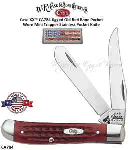 W.R. Case & Son's Cutlery CA784 Case XX� Jigged Old Red Bone Pocket Worn Mini Trapper Stainless Pocket Knife  