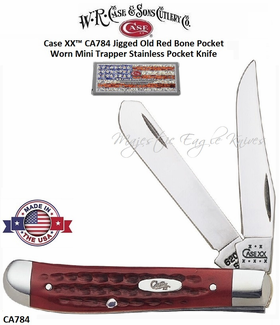 W.R. Case & Son's Cutlery CA784 Case XX� Jigged Old Red Bone Pocket Worn Mini Trapper Stainless Pocket Knife  