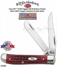 W.R. Case & Son's Cutlery CA784 Case XX� Jigged Old Red Bone Pocket Worn Mini Trapper Stainless Pocket Knife  