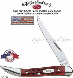 W.R. Case & Son's Cutlery CA792 Case XX� Jigged Old Red Bone Pocket Worn Toothpick Stainless Pocket Knife    