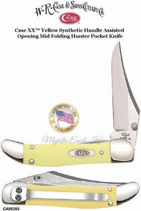 W.R. Case & Son's Cutlery CA80265 Case Yellow Synthetic Handle Assisted Opening Mid Folding Hunter Pocket Knife