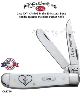 W.R. Case & Son's Cutlery CA8796 Case XX� Psalm 23 Natural Bone Handle Trapper Stainless Pocket Knife         