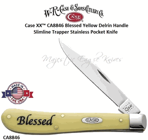 W.R. Case & Son's Cutlery CA8846 Case XX� Blessed Yellow Delrin Handle Slimline Trapper Stainless Pocket Knife          