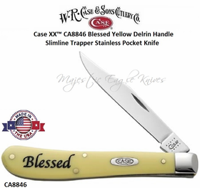 W.R. Case & Son's Cutlery CA8846 Case XX� Blessed Yellow Delrin Handle Slimline Trapper Stainless Pocket Knife          