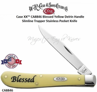 W.R. Case & Son's Cutlery CA8846 Case XX� Blessed Yellow Delrin Handle Slimline Trapper Stainless Pocket Knife          