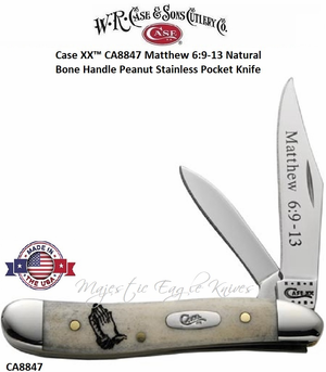 W.R. Case & Son's Cutlery CA8847 Case XX� Matthew 6:9-13 Natural Bone Handle Peanut Stainless Pocket Knife           