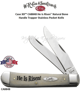 W.R. Case & Son's Cutlery CA8848 Case XX� "He Is Risen" Natural Bone Handle Trapper Stainless Pocket Knife 