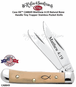 W.R. Case & Son's Cutlery CA8849 Case XX� Matthew 4:19 Natural Bone Handle Tiny Trapper Stainless Pocket Knife 