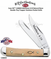 W.R. Case & Son's Cutlery CA8849 Case XX� Matthew 4:19 Natural Bone Handle Tiny Trapper Stainless Pocket Knife 