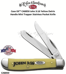 W.R. Case & Son's Cutlery CA8850 Case XX� John 3:16 Yellow Delrin Handle Mini Trapper Stainless Pocket Knife  