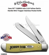 W.R. Case & Son's Cutlery CA8850 Case XX� John 3:16 Yellow Delrin Handle Mini Trapper Stainless Pocket Knife  