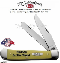 W.R. Case & Son's Cutlery CA8853 Case XX� "Washed In The Blood" Yellow Delrin Handle Trapper Stainless Pocket Knife 