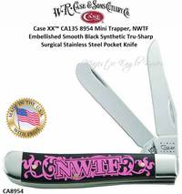 W.R. Case & Son's Cutlery CA8954 Mini Trapper, NWTF Embellished Smooth Black Synthetic Handle 2-3/4" Clip 2-3/4" SpeyPlain Blades Tru-Sharp Surgical Stainless Steel Pocket Knife W.R. Case & Son's Cutlery CA8954 Mini Trapper, NWTF Embellished Smooth Black Synthetic Handle 2-3/4" Clip 2-3/4" SpeyPlain Blades Tru-Sharp Surgical Stainless Steel Pocket Knife
