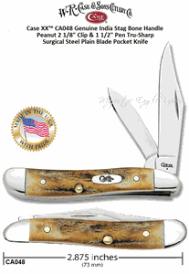 W.R. Case & Son's Cutlery CA048 Case XX� Genuine Stag Peanut Pocket Knife