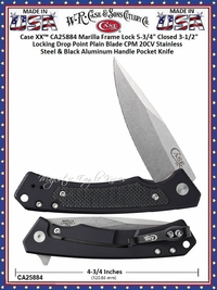 W.R. Case & Sons Cutlery CA25884 Case XX™ Marilla 4-3/4" Closed 3-1/2" Locking Drop Point Plain Blade Frame Lock CPM 20CV Stainless Steel & Black Aluminum Handle Pocket Knife W.R. Case & Sons Cutlery CA25884 Case XX™ Marilla 4-3/4" Closed 3-1/2" Locking Drop Point Plain Blade Frame Lock CPM 20CV Stainless Steel & Black Aluminum Handle Pocket Knife