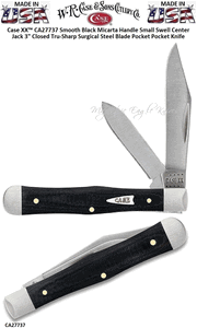 W.R. Case & Sons Cutlery CA27737 Case XX� Smooth Black Micarta Handle Small Swell Center Jack 3" Closed Tru-Sharp Surgical Steel Blade Pocket Pocket Knife 