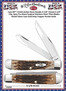 W.R. Case & Son's Cutlery CA164 Case XX� Jigged Amber Bone Handle Trapper Stainless Pocket Knife