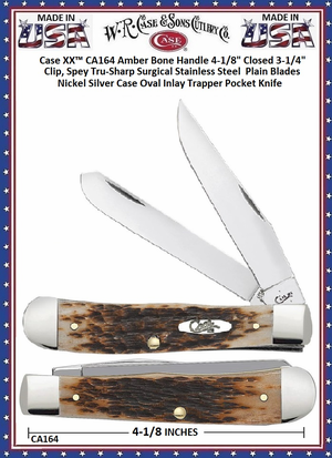 W.R. Case & Son's Cutlery CA164 Case XX� Jigged Amber Bone Handle Trapper Stainless Pocket Knife