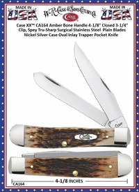 W.R. Case & Son's Cutlery CA164 Case XX� Jigged Amber Bone Handle Trapper Stainless Pocket Knife