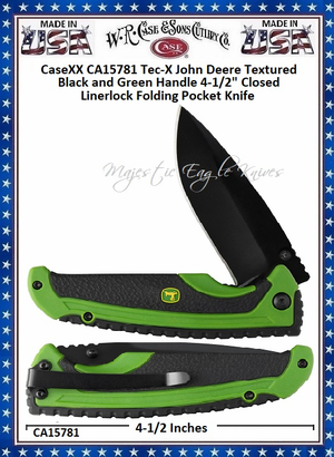 W.R. Case & Sons Cutlery CA15781 CaseXX Tec-X John Deere Textured Black and Green Handle 4-1/2" Closed Linerlock Folding Pocket Knife
