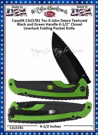 W.R. Case & Sons Cutlery CA15781 CaseXX Tec-X John Deere Textured Black and Green Handle 4-1/2" Closed Linerlock Folding Pocket Knife
