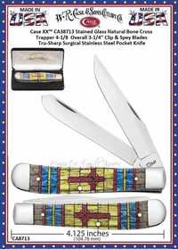 W.R. Case & Sons Cutlery Case XX� CA37813 Stained Glass Natural Bone Cross Trapper Stainless Pocket Knife 