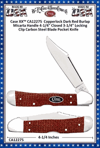 W.R. Case & Sons Cutlery�CA12275 Case XX� Copperlock Dark Red Burlap Micarta Handle 4-1/4" Closed 3-1/4" Locking Clip Carbon Steel Blade Pocket Knife