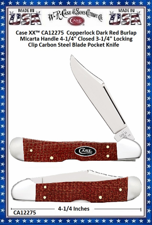 W.R. Case & Sons Cutlery�CA12275 Case XX� Copperlock Dark Red Burlap Micarta Handle 4-1/4" Closed 3-1/4" Locking Clip Carbon Steel Blade Pocket Knife
