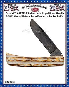 W.R. Case & Sons Cutlery Case XX CA27235 Sod Buster Jr Jigged Burnt Bone, Handle Damascus Pocket Knife W.R. Case & Sons Cutlery Case XX CA27235 Sod Buster Jr Jigged Burnt Bone, Handle Damascus Pocket Knife