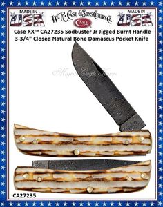 W.R. Case & Sons Cutlery Case XX CA27235 Sod Buster Jr Jigged Burnt Bone, Handle Damascus Pocket Knife W.R. Case & Sons Cutlery Case XX CA27235 Sod Buster Jr Jigged Burnt Bone, Handle Damascus Pocket Knife