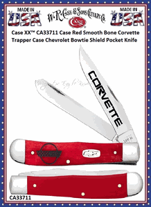 W.R. Case & Sons Cutlery Case XX� CA33711 Case Red Smooth Bone Corvette Trapper Case Chevrolet Bowtie Shield Pocket Knife