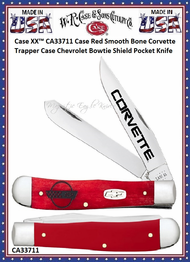 W.R. Case & Sons Cutlery Case XX� CA33711 Case Red Smooth Bone Corvette Trapper Case Chevrolet Bowtie Shield Pocket Knife