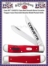 W.R. Case & Sons Cutlery Case XX� CA33711 Case Red Smooth Bone Corvette Trapper Case Chevrolet Bowtie Shield Pocket Knife