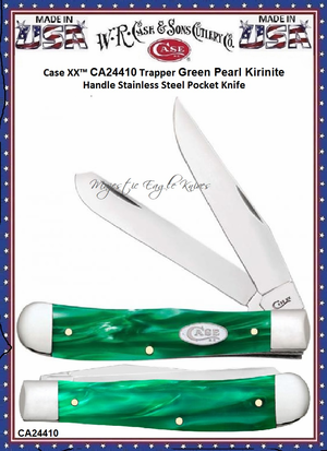 W.R. Case & Sons Cutlery Case XX™ CA24410 Trapper Green Pearl Kirinite Handle 4-1/8" Closed Stainless Steel Pocket Knife W.R. Case & Sons Cutlery Case XX™ CA24410 Trapper Green Pearl Kirinite Handle 4-1/8" Closed Stainless Steel Pocket Knife