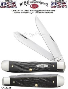 W.R. Case & Son.'s Cutlery CA18221 Case XX� Black Jigged Synthetic Bone Handle Trapper 4-1/8" Closed Pocket Knife