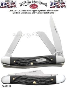 W.R. Case & Son.'s Cutlery CA18222 Case XX� Black Jigged Synthetic Bone Handle Medium Stockman 3-5/8" Closed Pocket Knife